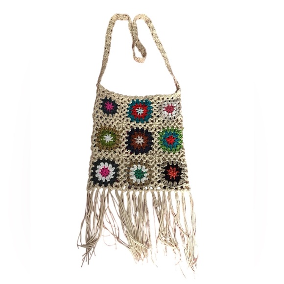 Handbags - Handmade Multicolor Crochet Fringe Bag
